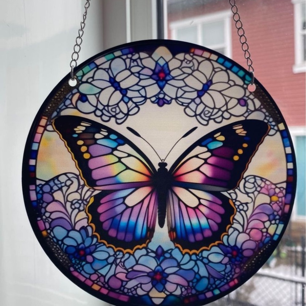 Lace Butterfly acrylic hanging window disk